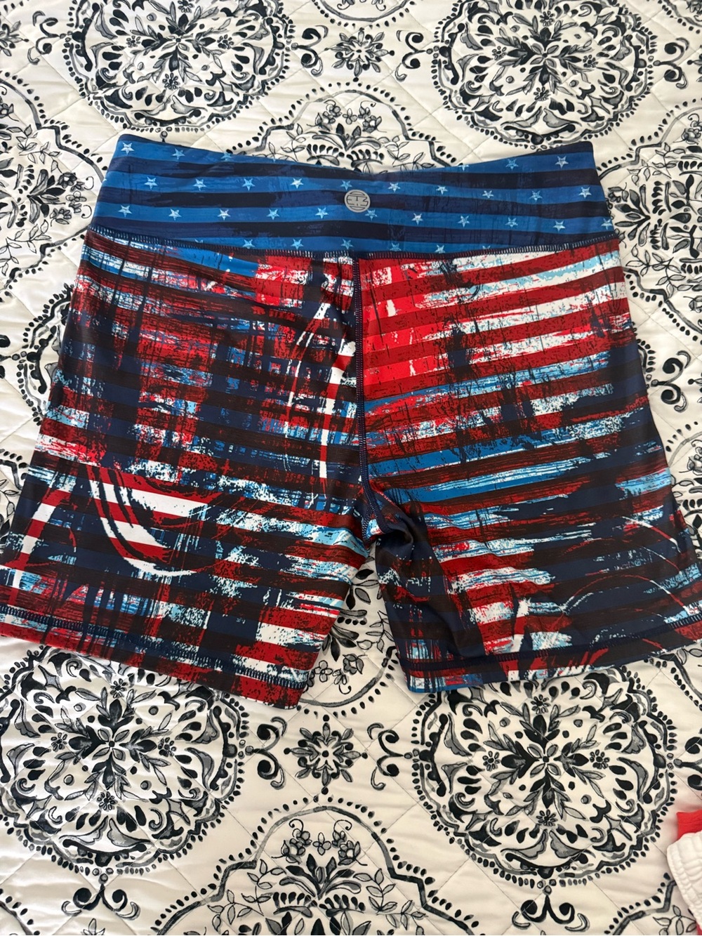 IAB MFG Women's American Flag Athletic Compression Shorts - Blue/Red - Picture 3 of 4